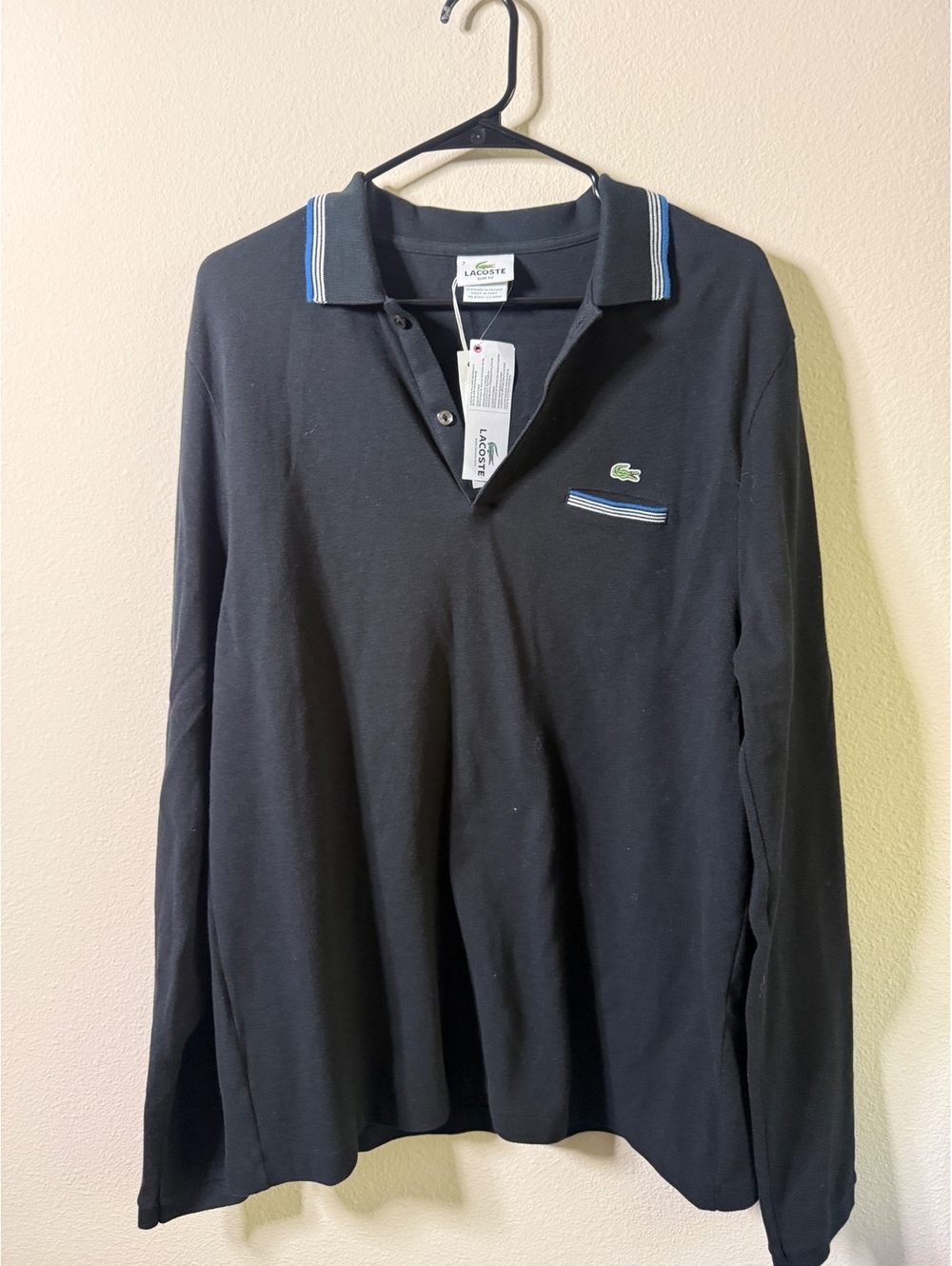 Lacoste Slim Fit Long-Sleeve Polo Shirt, Size 7, Black